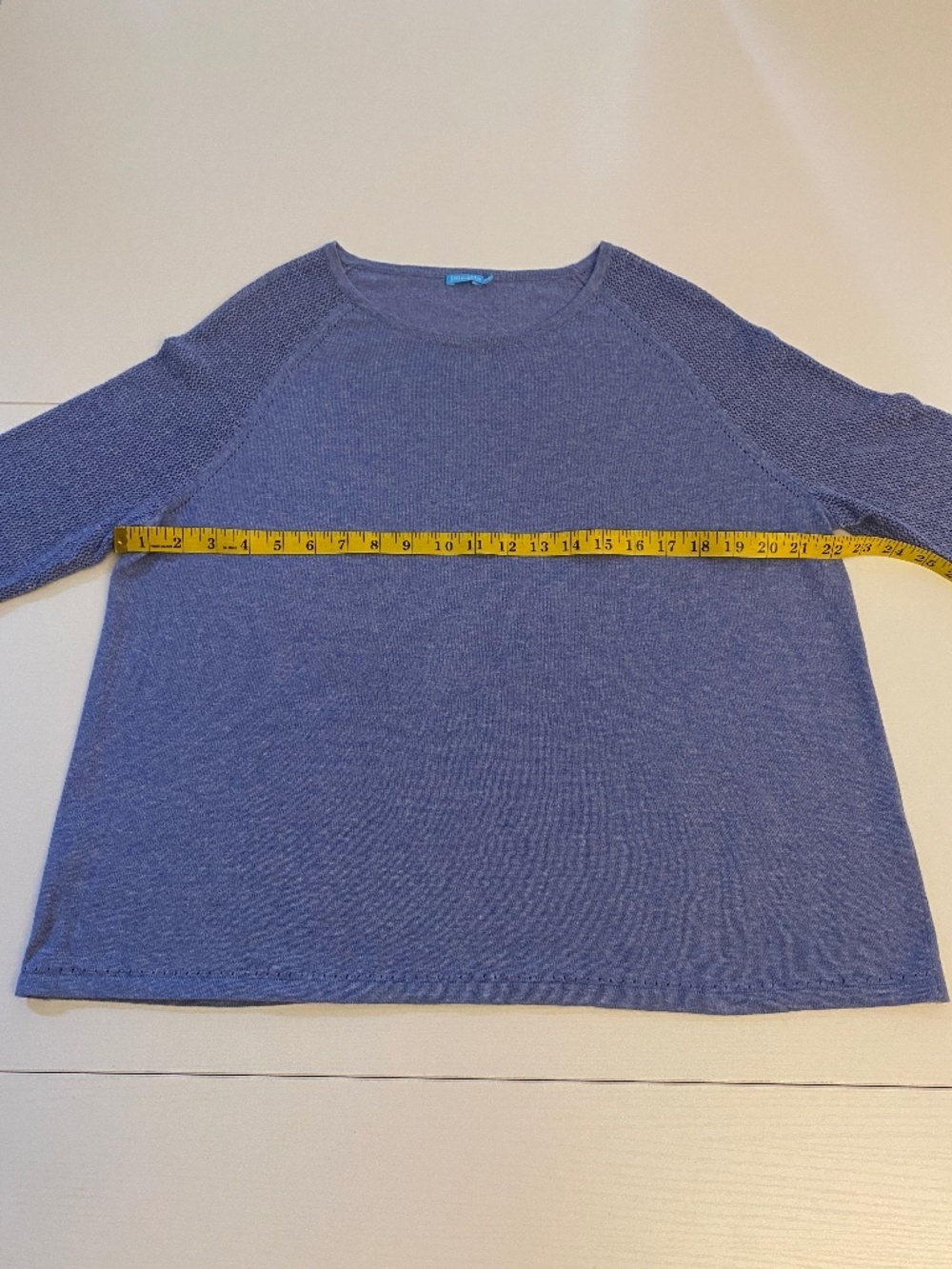 J.McLaughlin Blue 100% Cotton Ruffle Sleeve Trims Sweater Size Extra Large - Picture 9 of 11